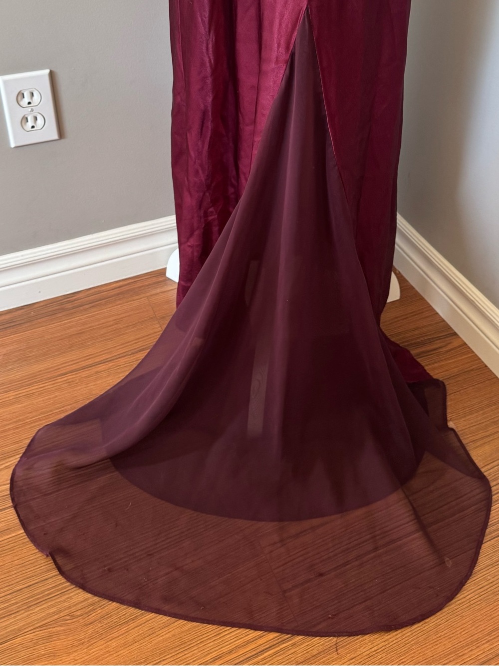 RARE Vintage Scarlet Wine Red Satin Slip Maxi Gown With Low Back & Train - Picture 3 of 12